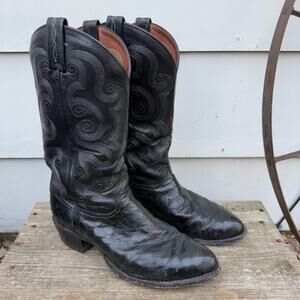 Tony Lama Black Full Quill Ostrich Goat Exotic Cowboy Western Boots CZ882 10D
